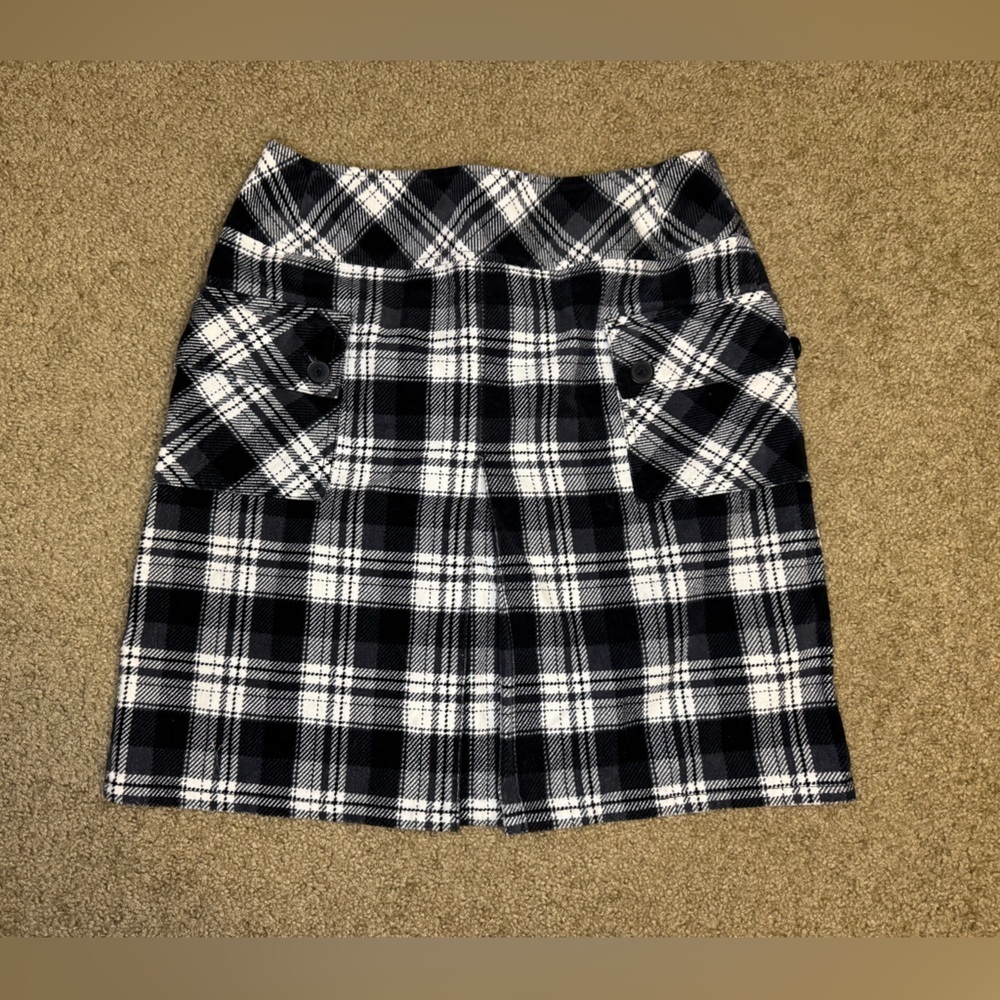 ANN TAYLOR LOFT Black White Plaid Cotton Skirt Academia Casual Basic Preppy Sz6 - Picture 1 of 10